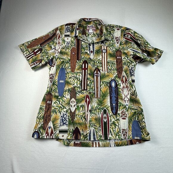 RJC Shirt Mens Large Tribal Surf Board Hawaiian Camp Button Up Shirt - Picture 1 of 8
